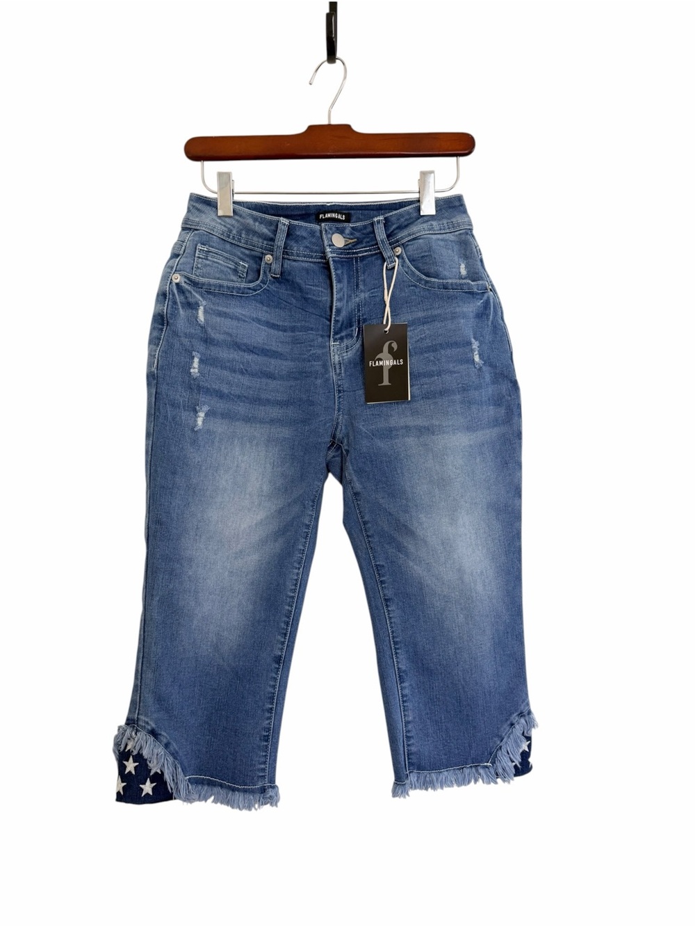 🇺🇸 ⭐️ Flamingals Americana Distressed Denim Bermuda Shorts ⭐️